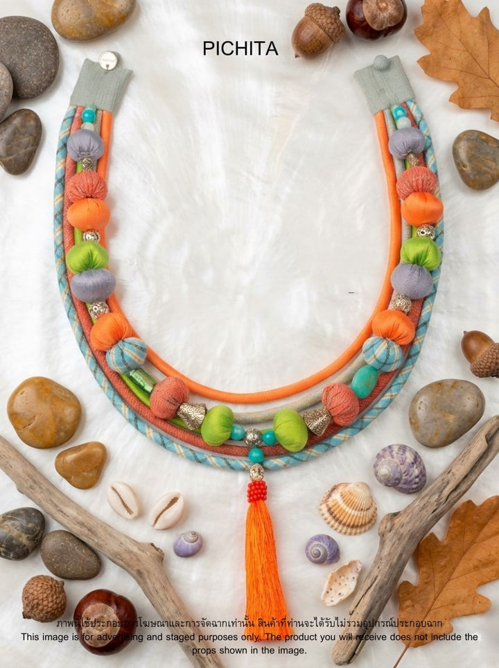 Boho-Chic Festival Textile Necklace.