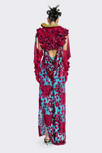 Velvet Floral Slit Open-Back Dress