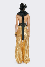 Gold Wide-Leg Cargo Pants
