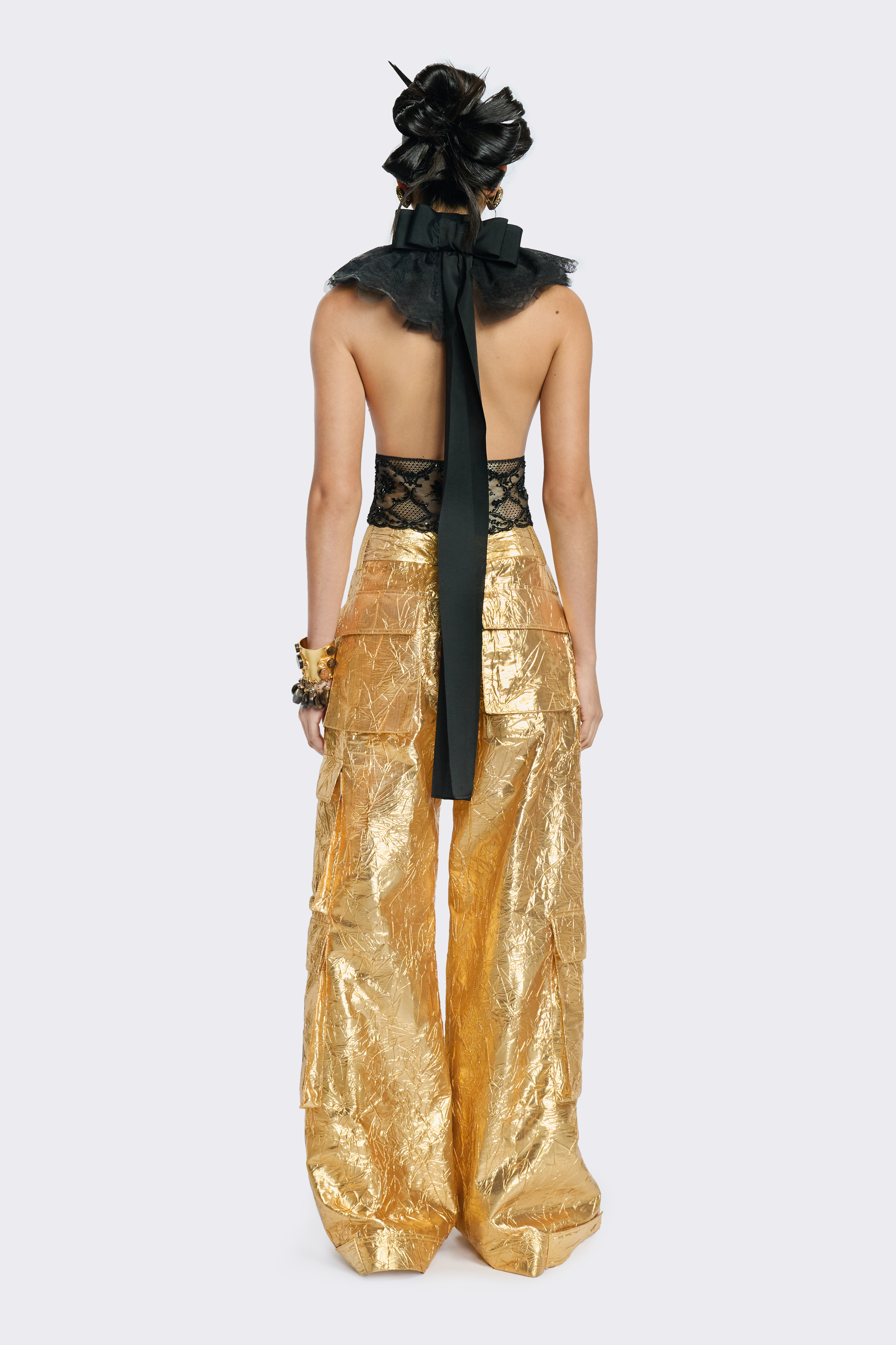 Gold Wide-Leg Cargo Pants