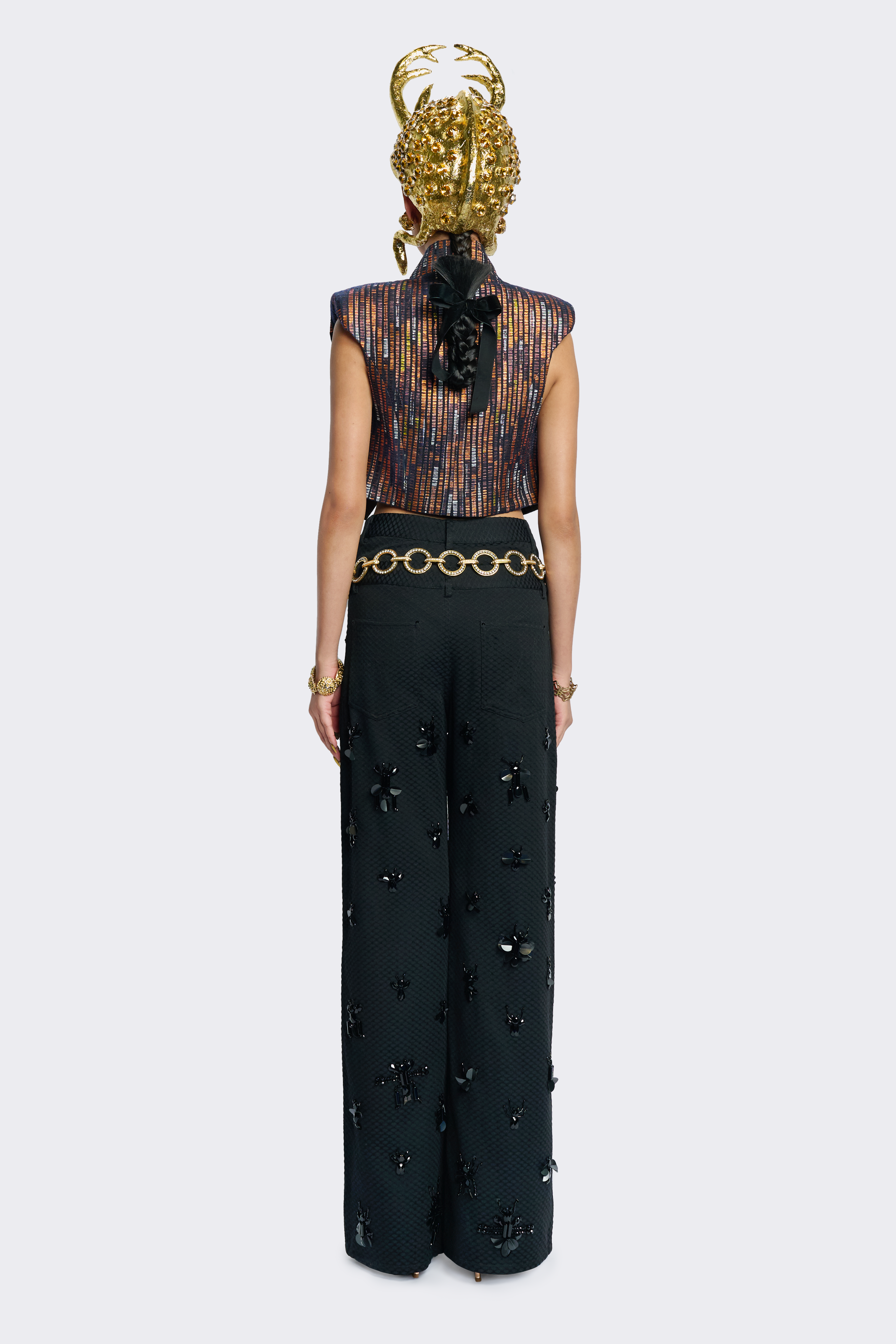 Black Embroidery  Trim Pants
