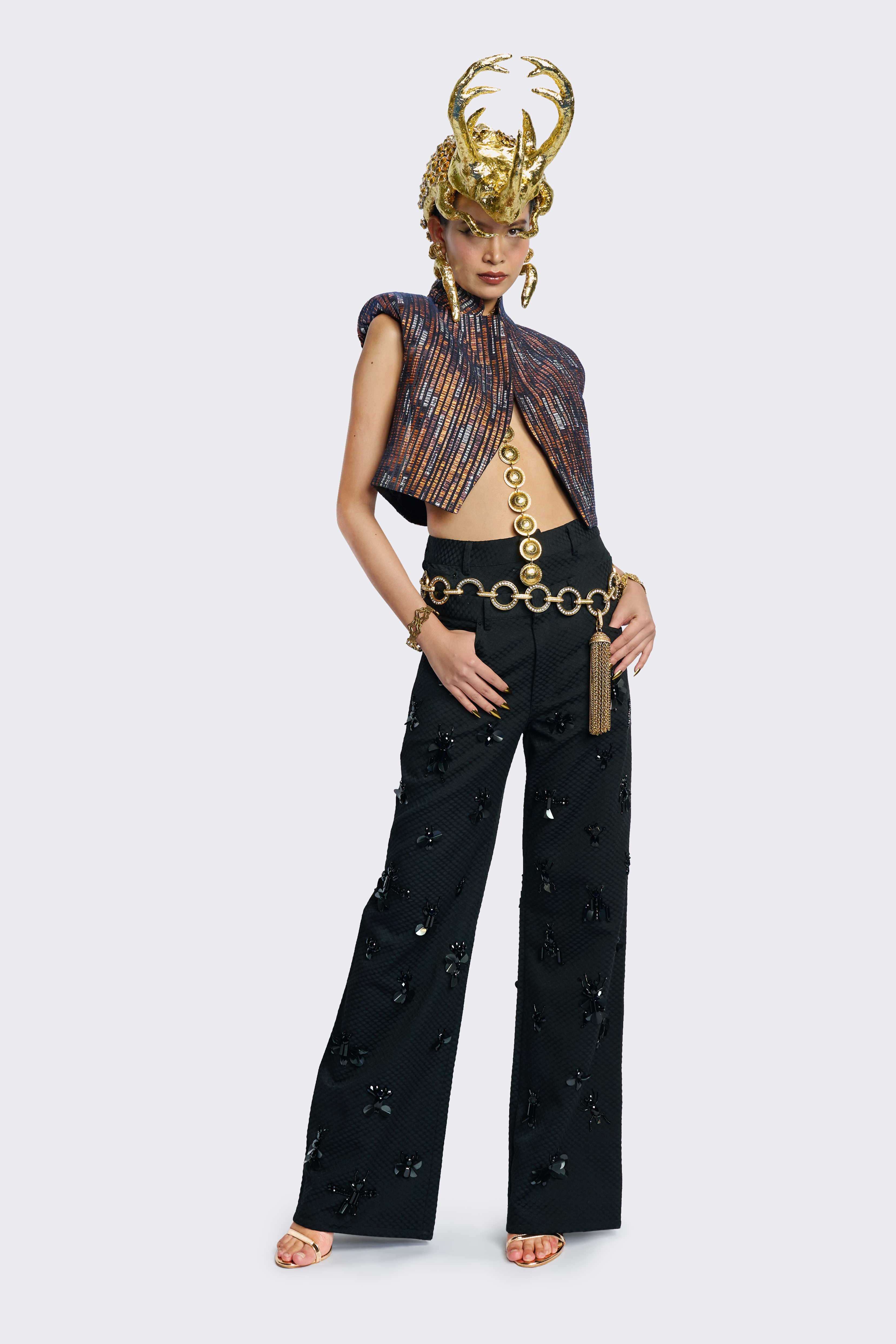 Black Embroidery  Trim Pants