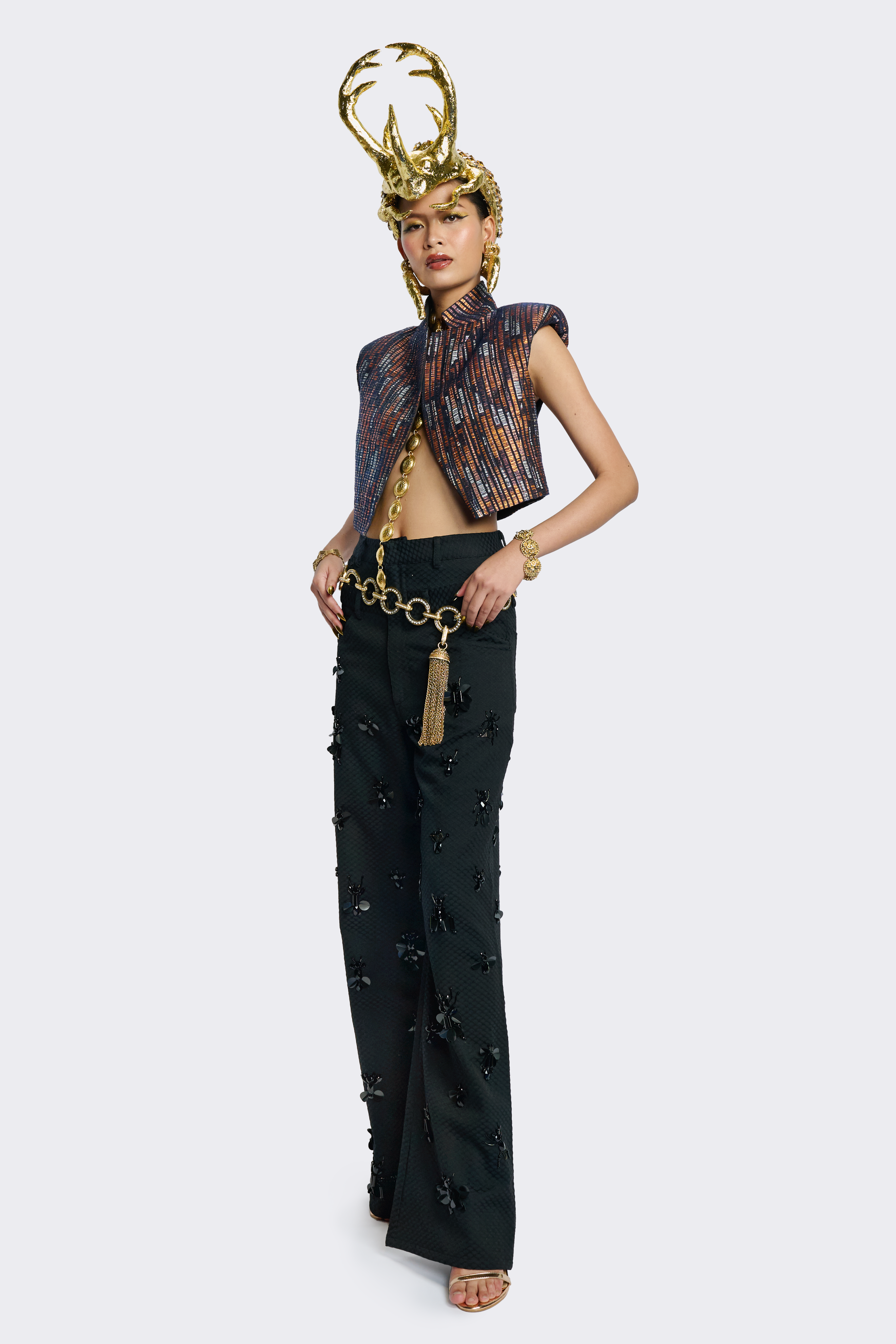 Black Embroidery  Trim Pants