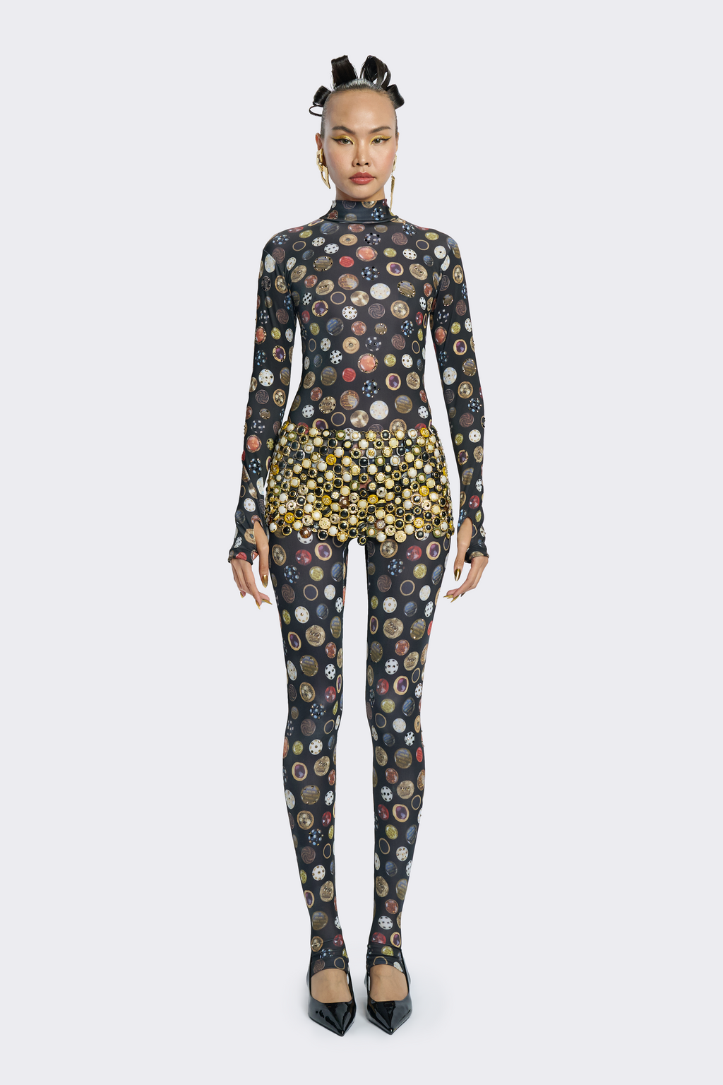 Long-Sleeve Button-Print Bodysuit