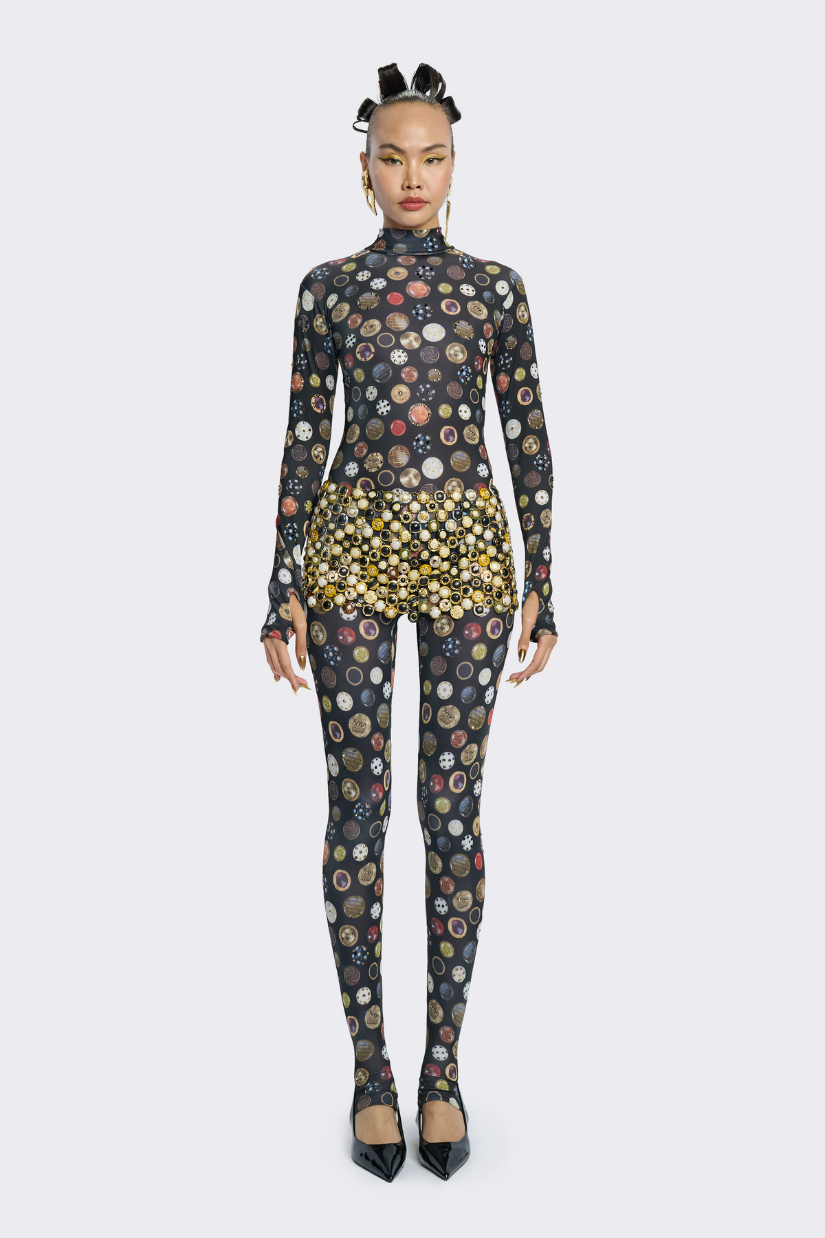 Long-Sleeve Button-Print Bodysuit