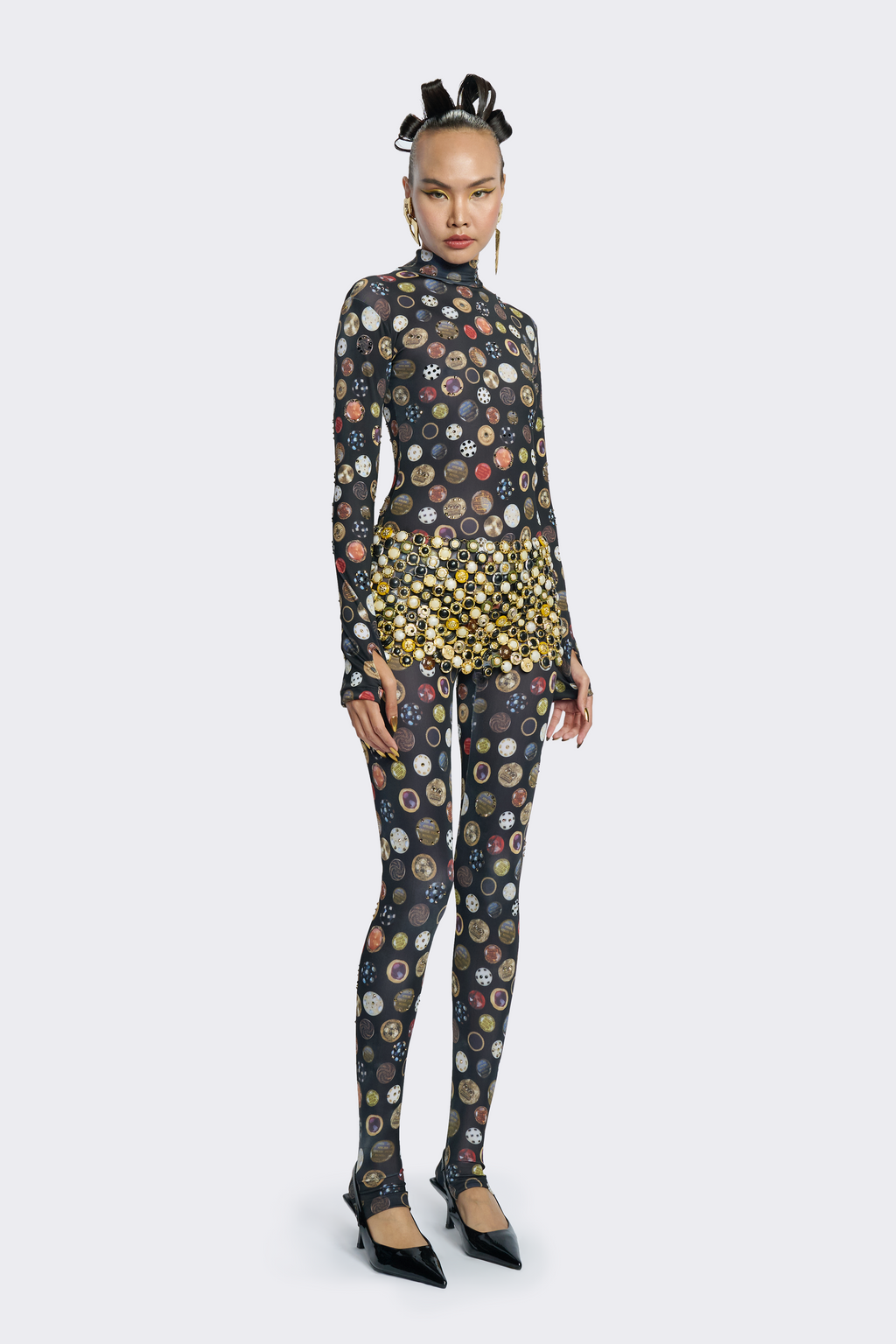 Long-Sleeve Button-Print Bodysuit