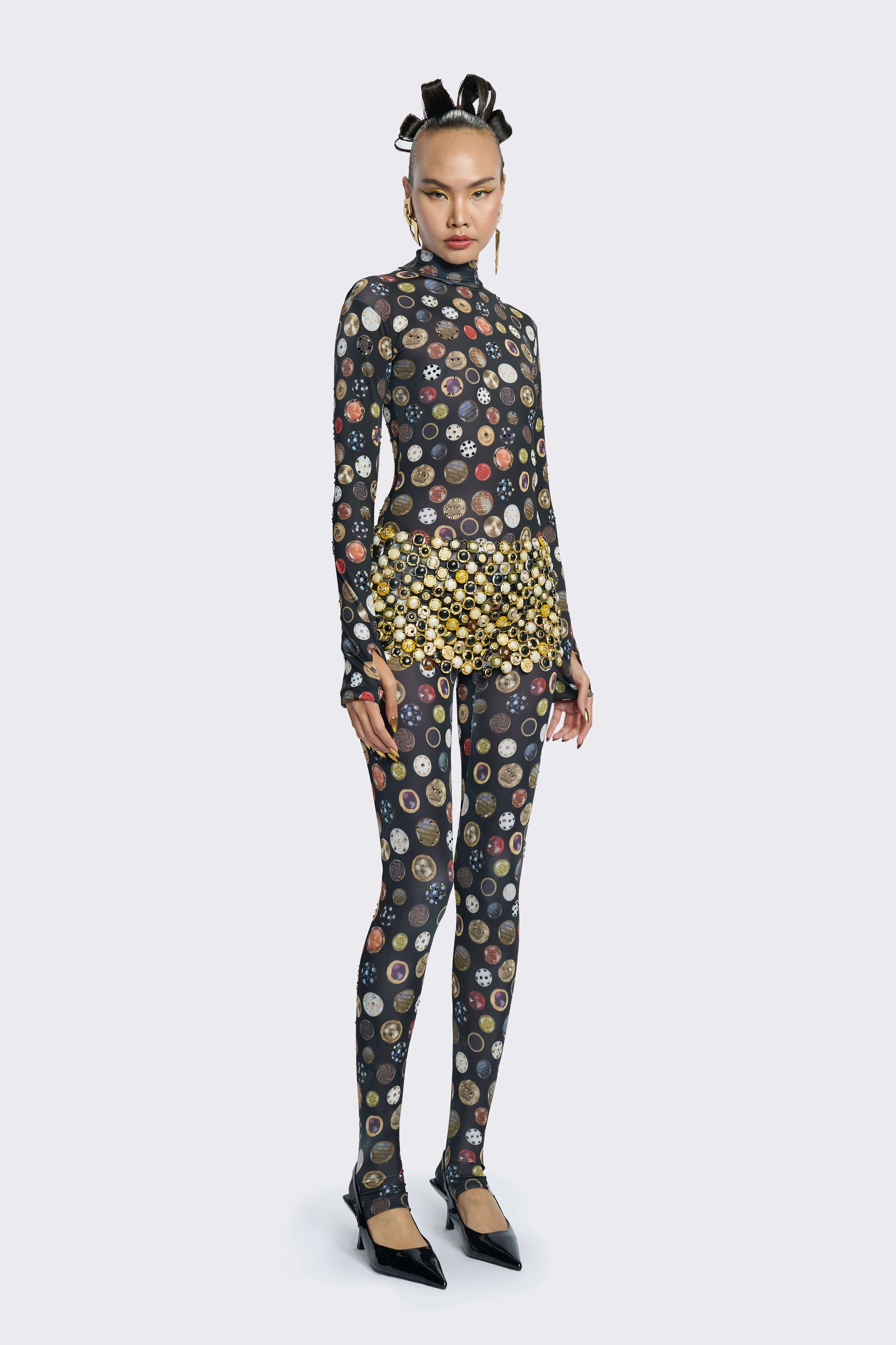 Long-Sleeve Button-Print Bodysuit