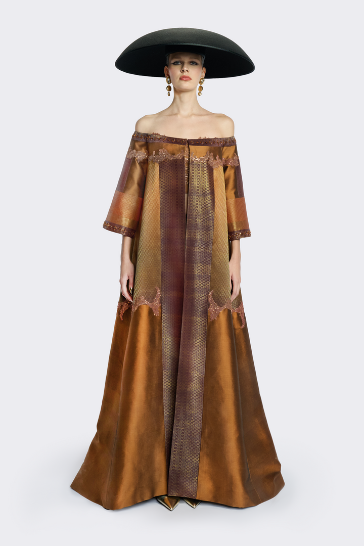 Off-Shoulder Gradient Brocade