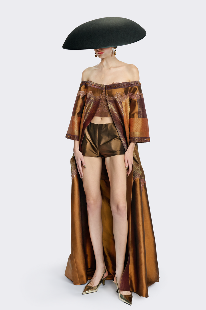 Off-Shoulder Gradient Brocade