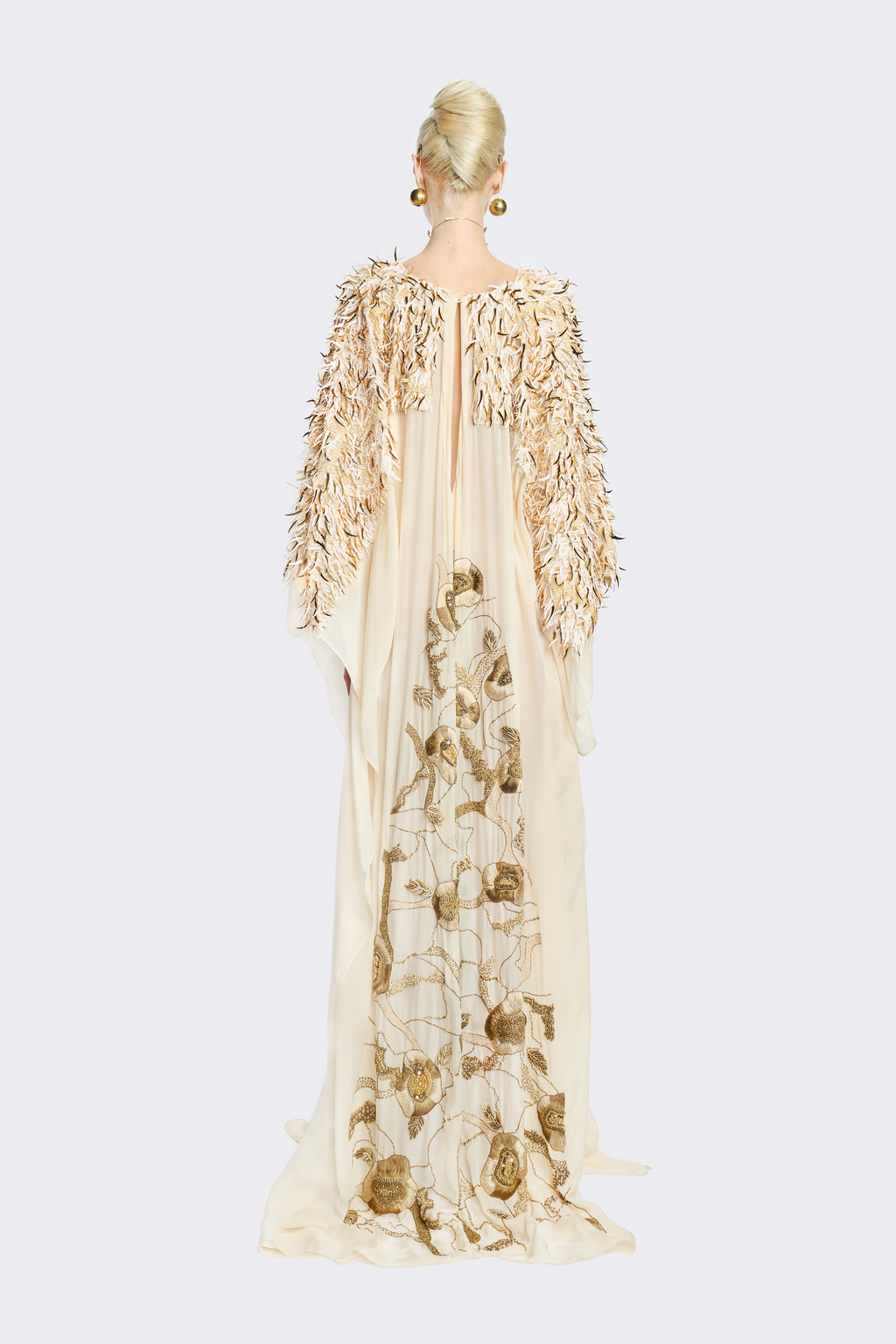 French Silk Chiffon Golden Embroidery