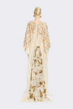 French Silk Chiffon Golden Embroidery