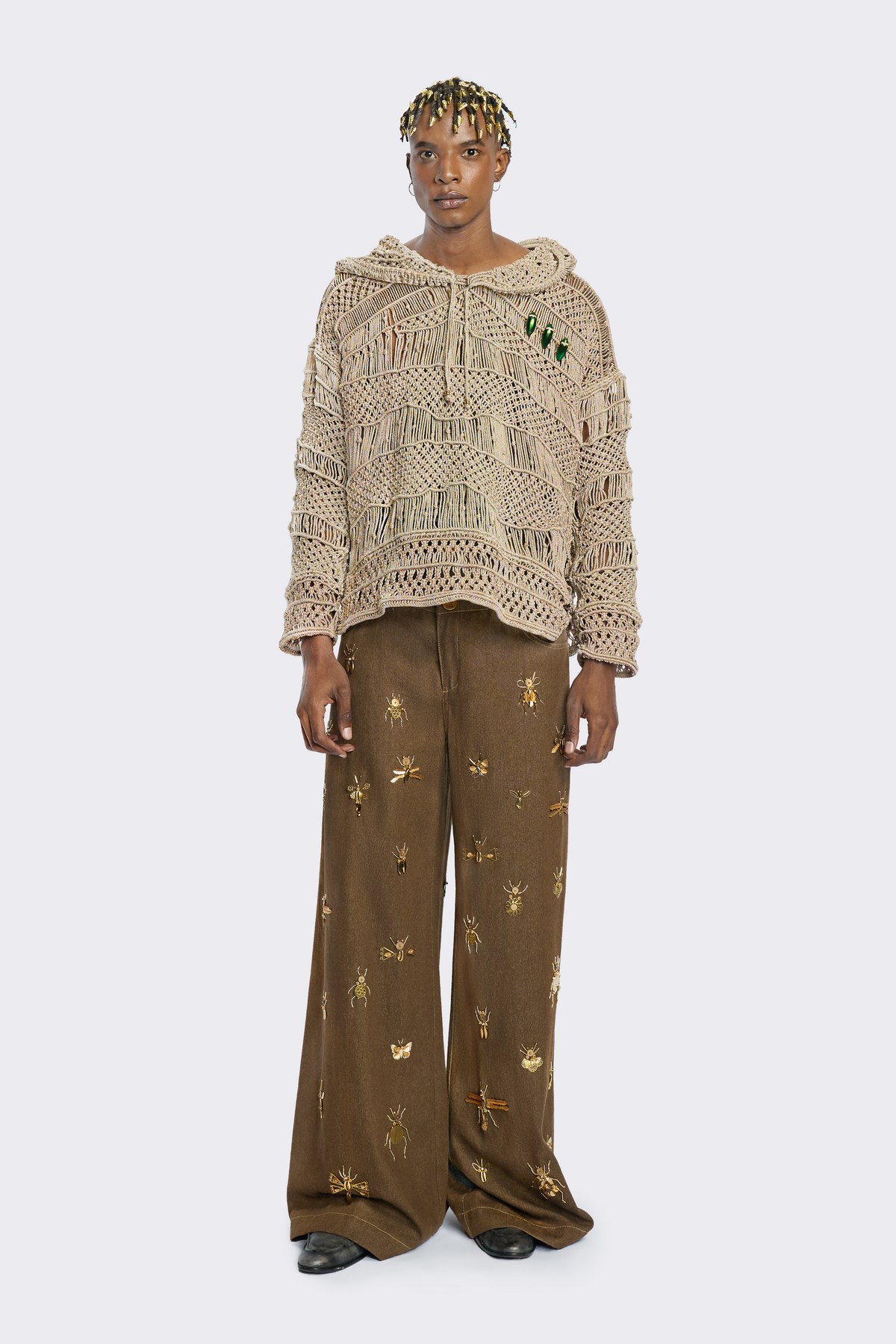 Metallic Knit Oversized Hoodie