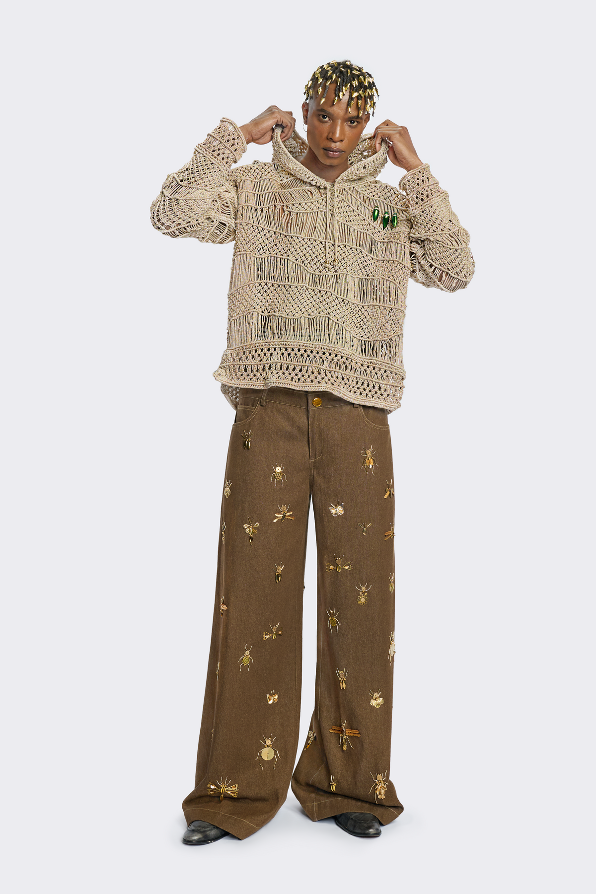 Metallic Knit Oversized Hoodie