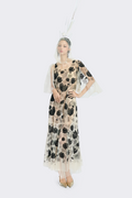 Black Floral Beaded Cream Tulle Dress