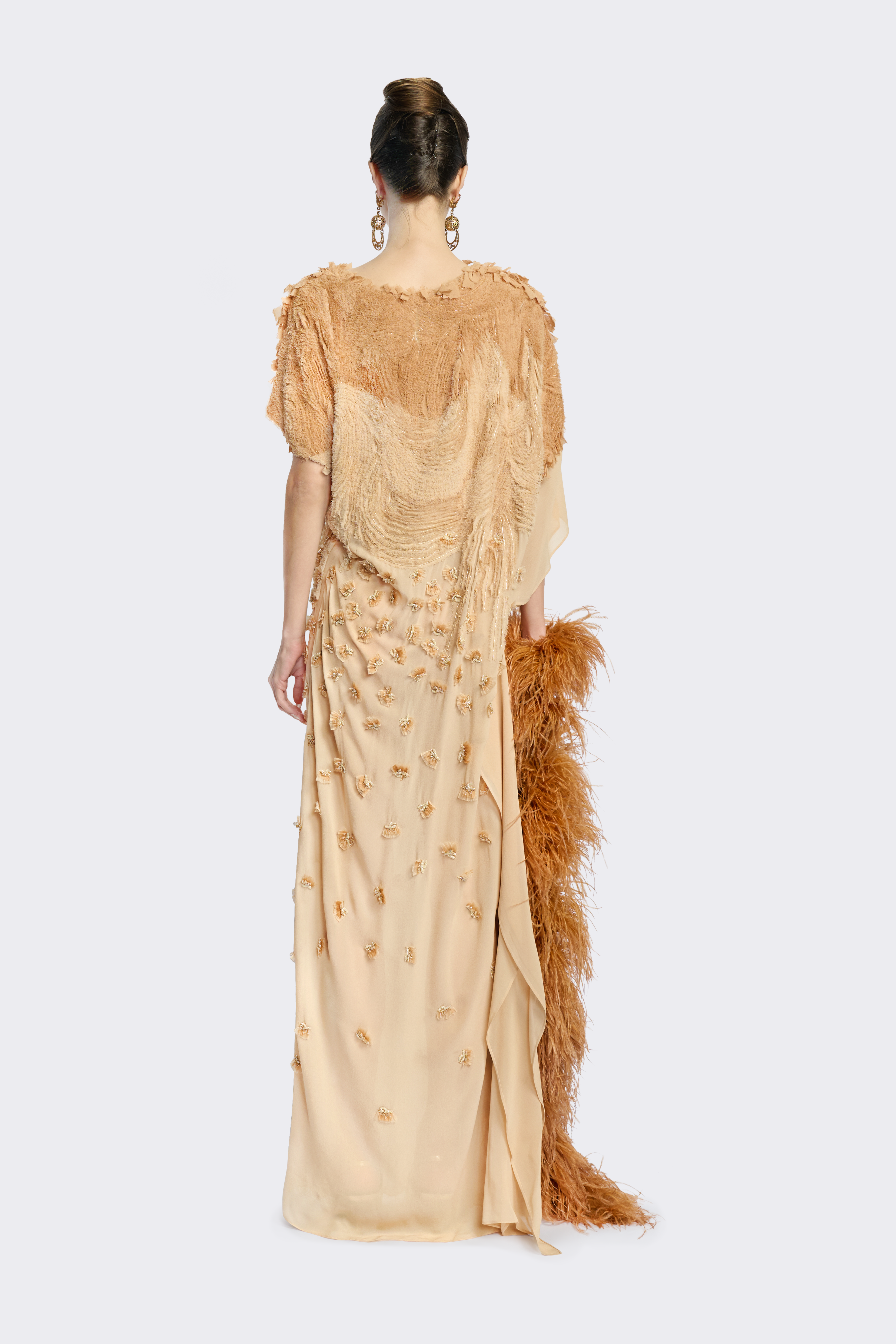 Champagne French Beaded Silk Gown