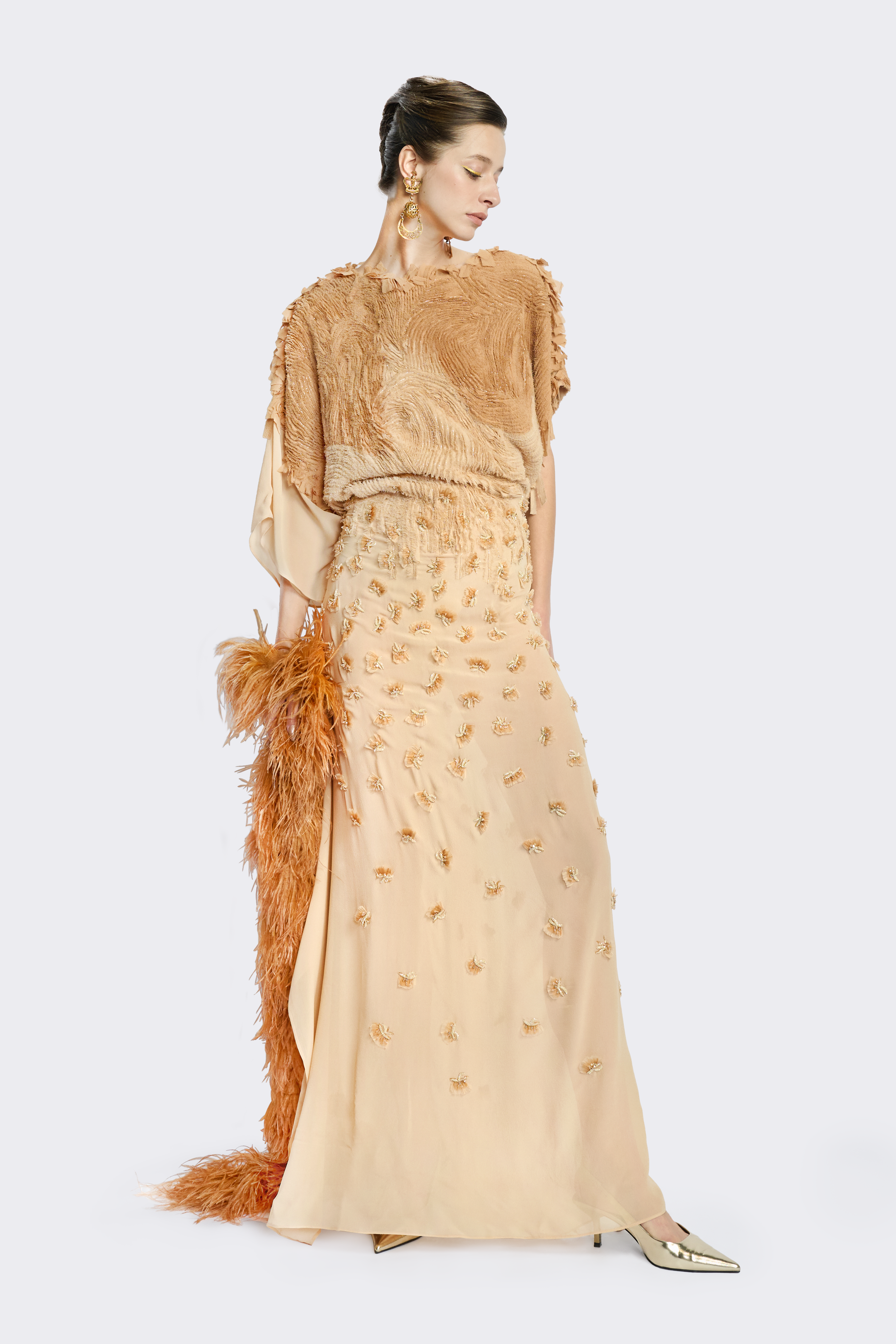 Champagne French Beaded Silk Gown