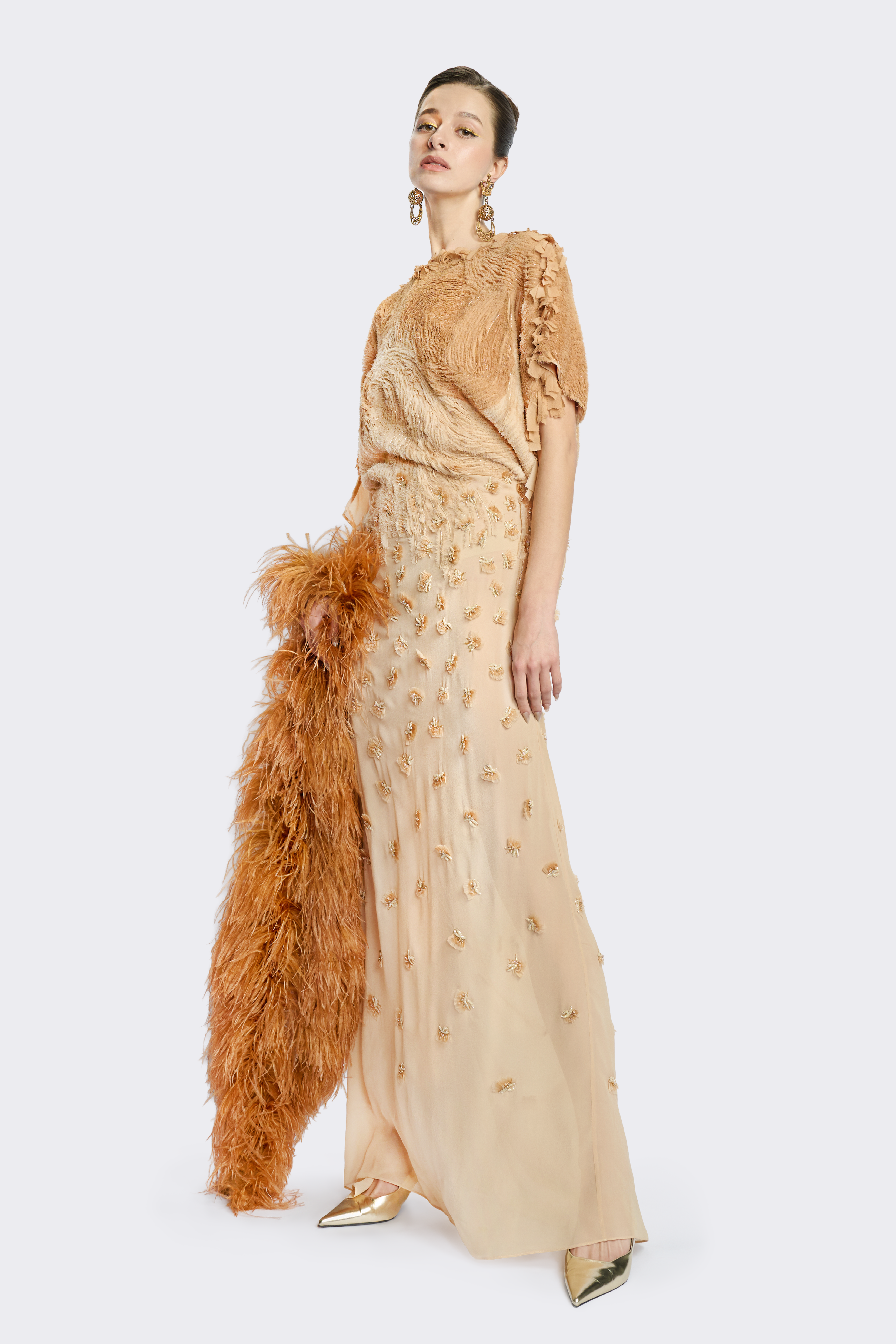 Champagne French Beaded Silk Gown
