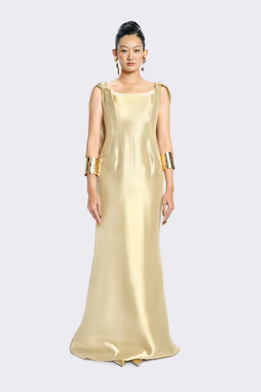Light Gold Crepe Sleeveless Dress