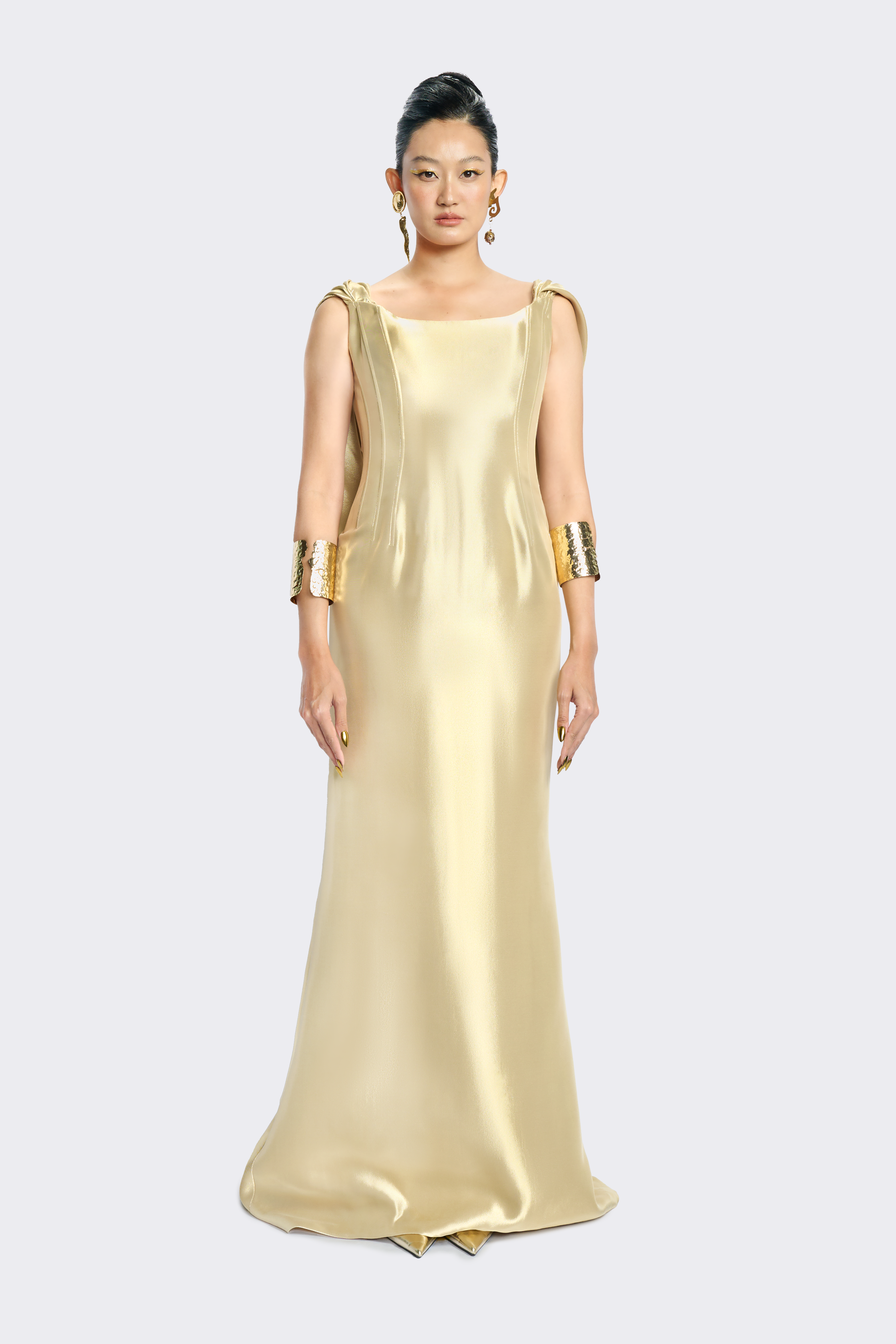 Light Gold Crepe Sleeveless Dress