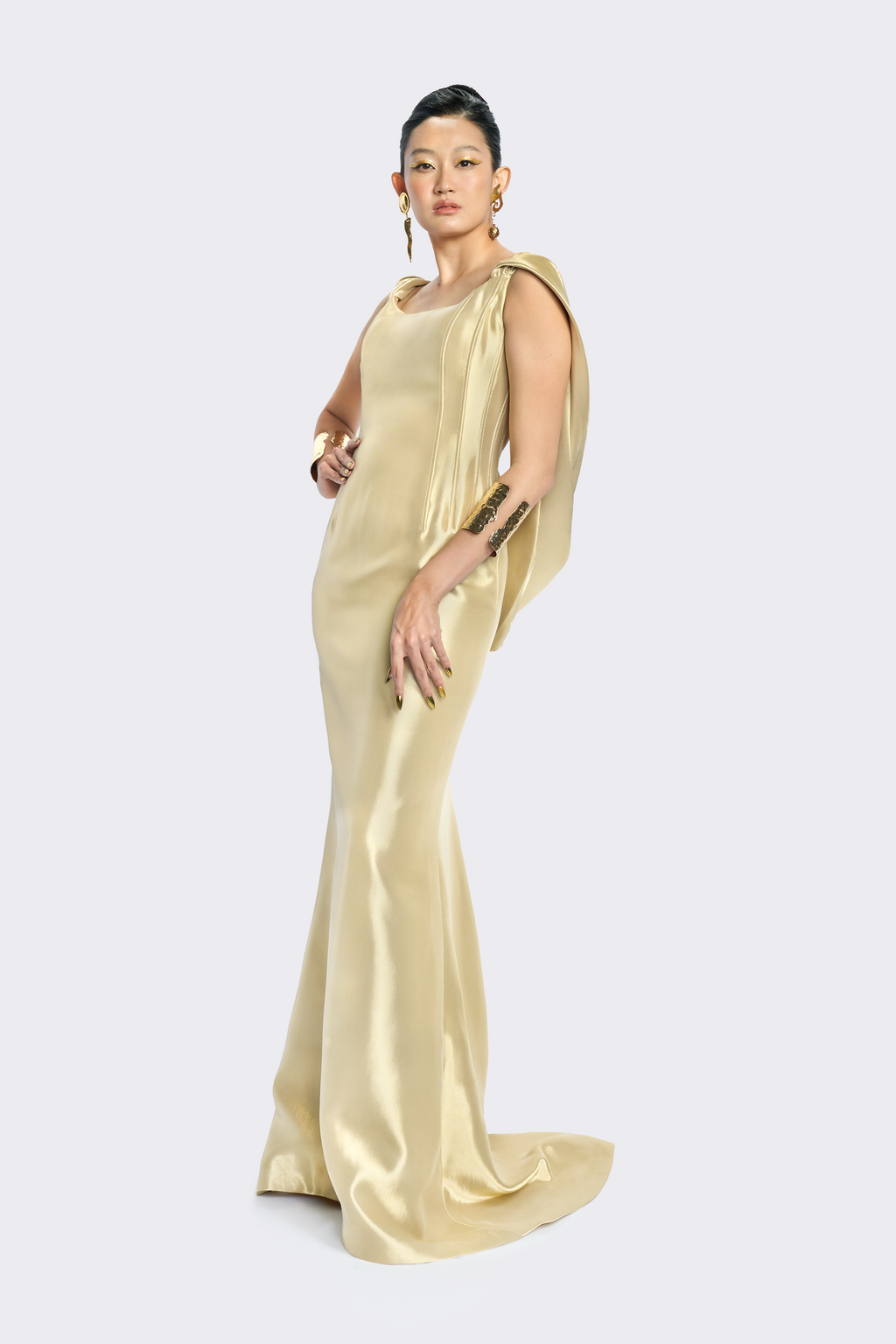 Light Gold Crepe Sleeveless Dress