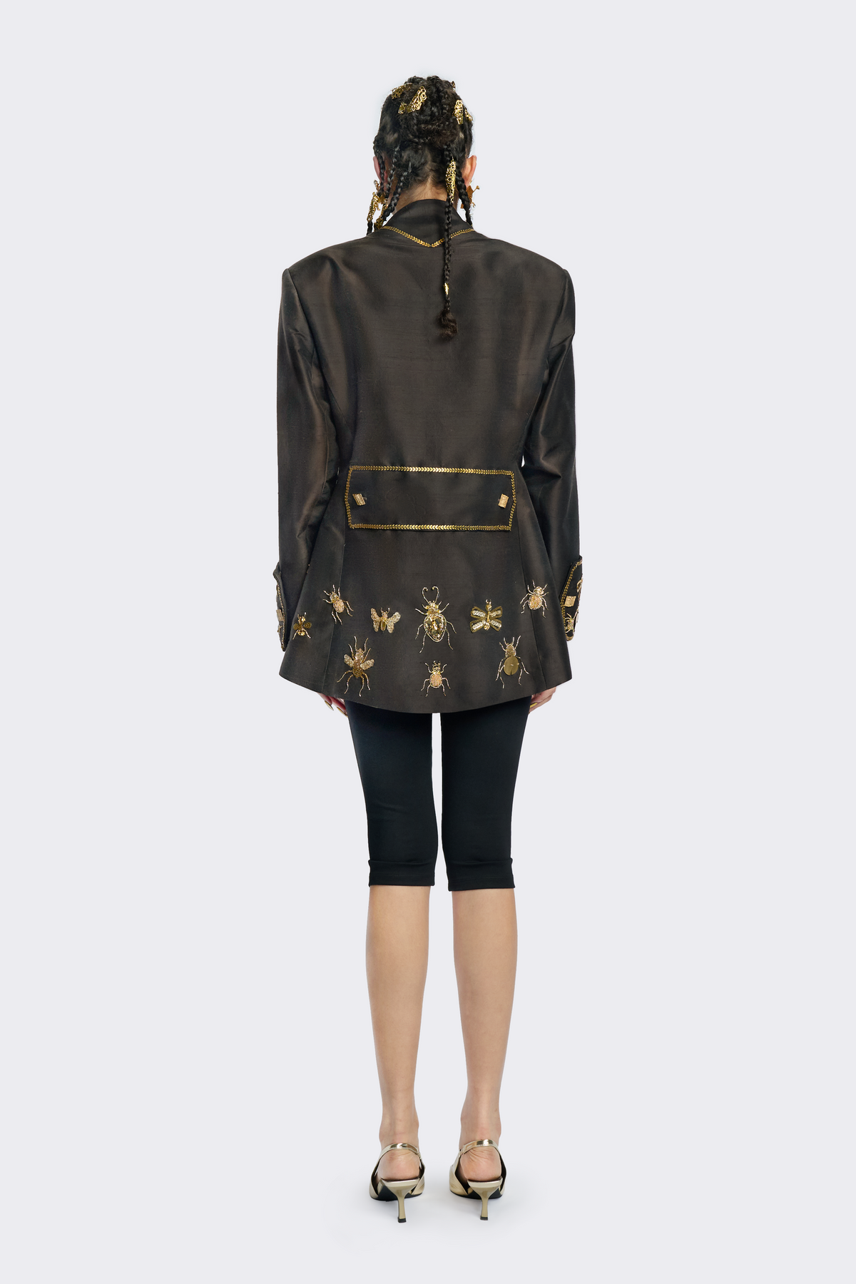 Gold Beetle Embroidered Silk Jacket