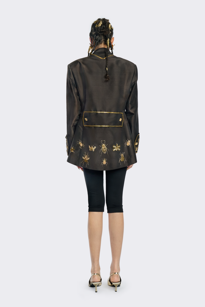 Gold Beetle Embroidered Silk Jacket