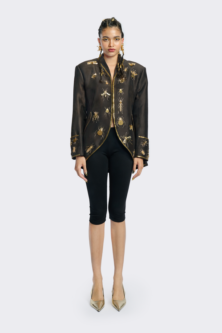 Gold Beetle Embroidered Silk Jacket