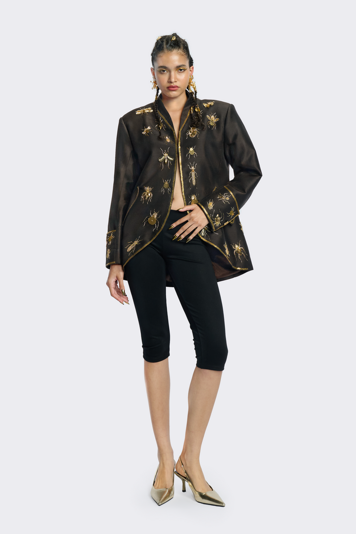 Gold Beetle Embroidered Silk Jacket