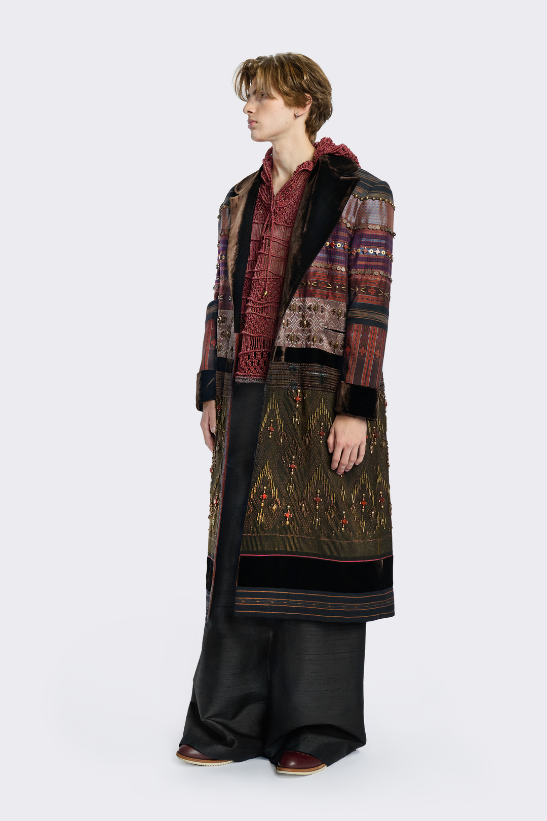 Multi-Textured Artisanal Long Coat