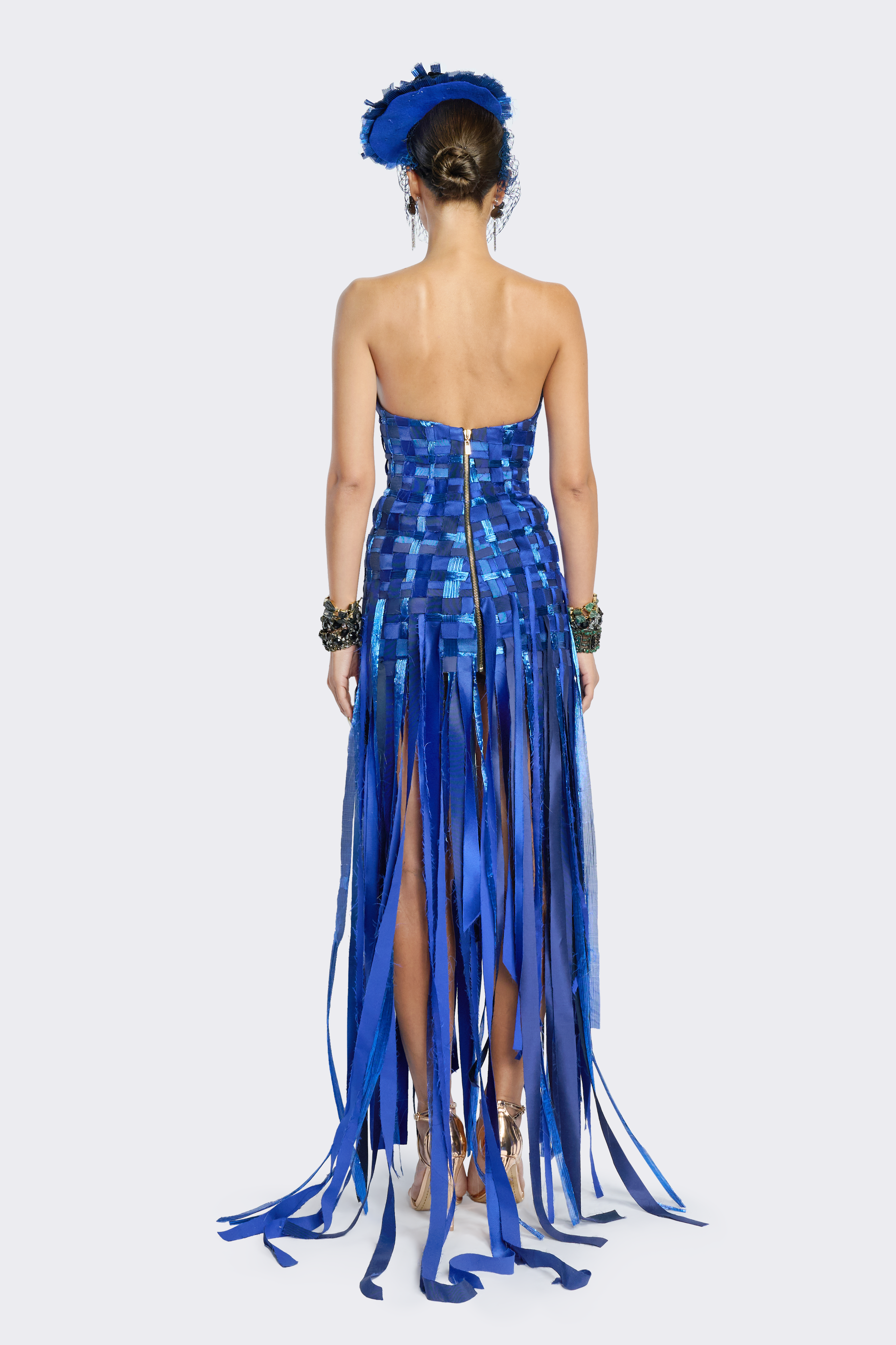 Blue Hand-Woven Fringe Dress
