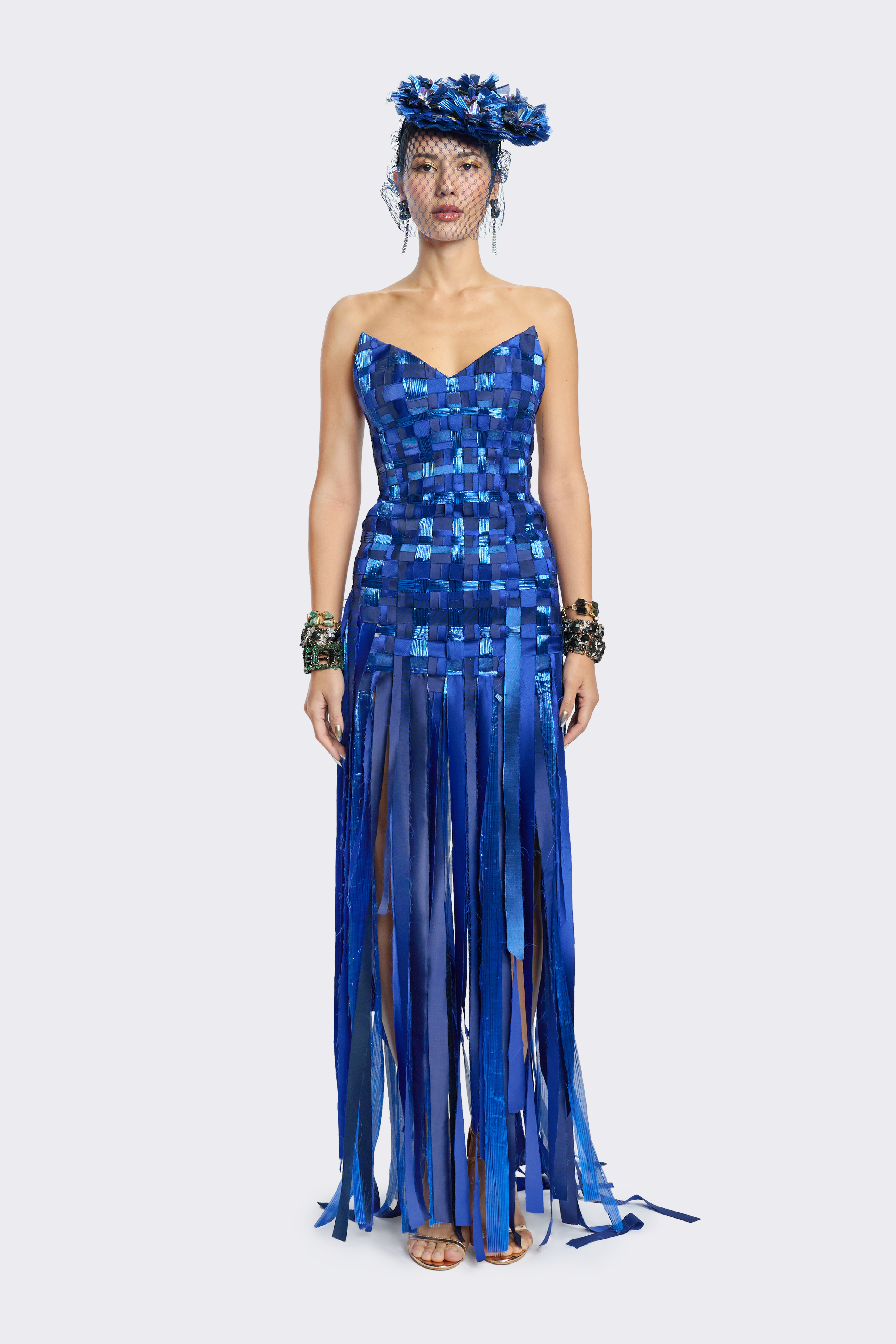 Blue Hand-Woven Fringe Dress