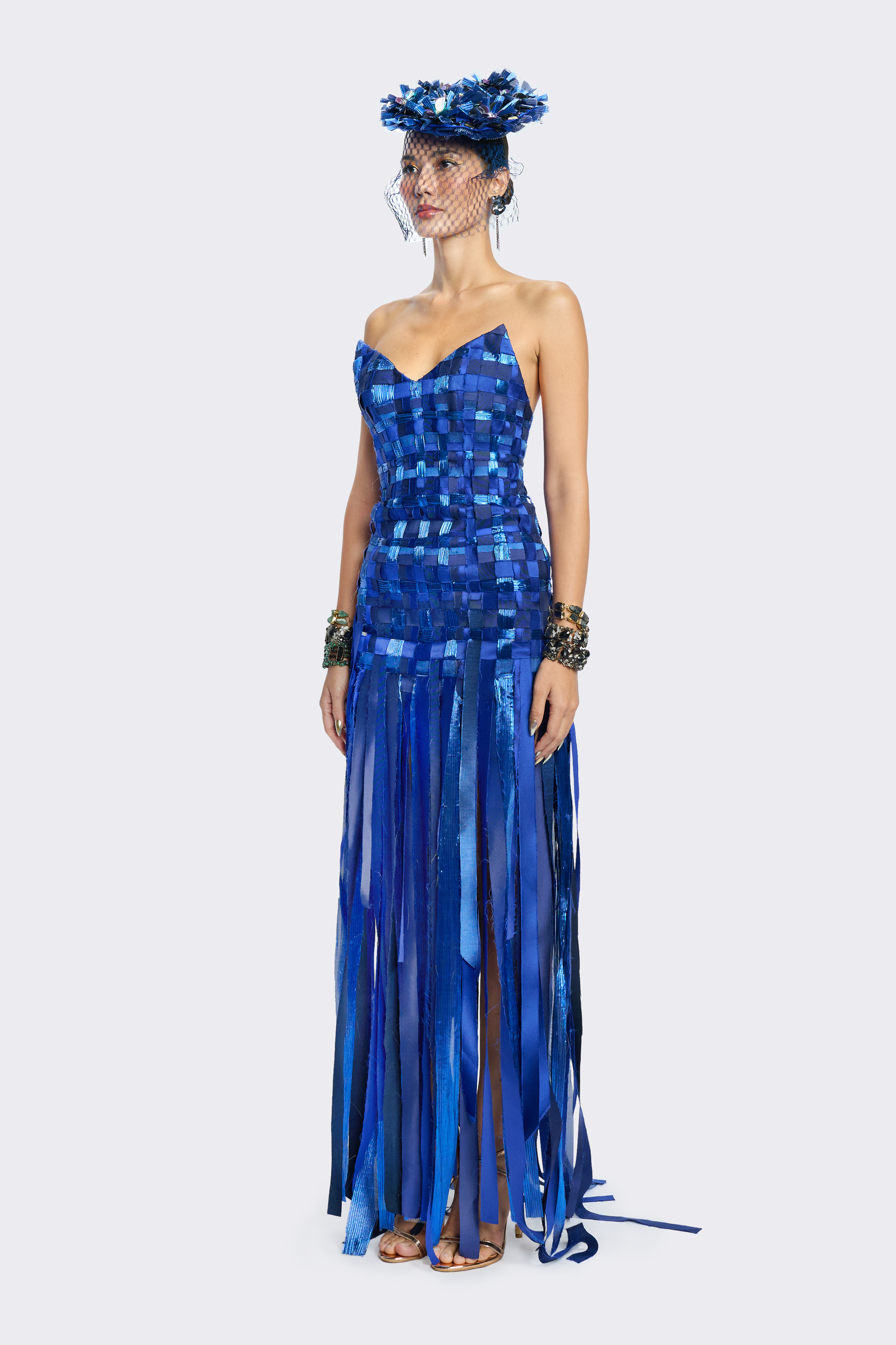 Blue Hand-Woven Fringe Dress