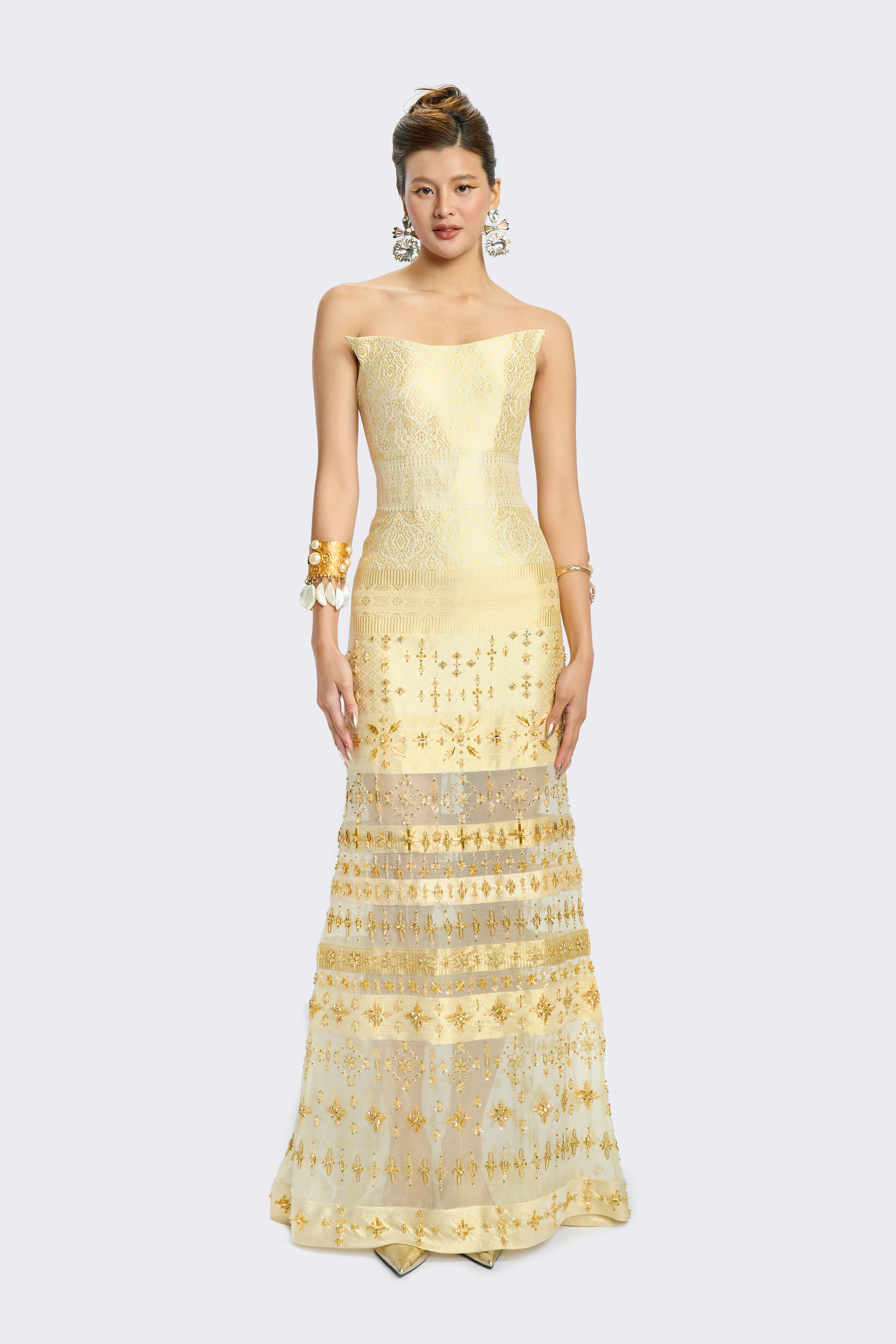 Gold Silk Brocade Dress