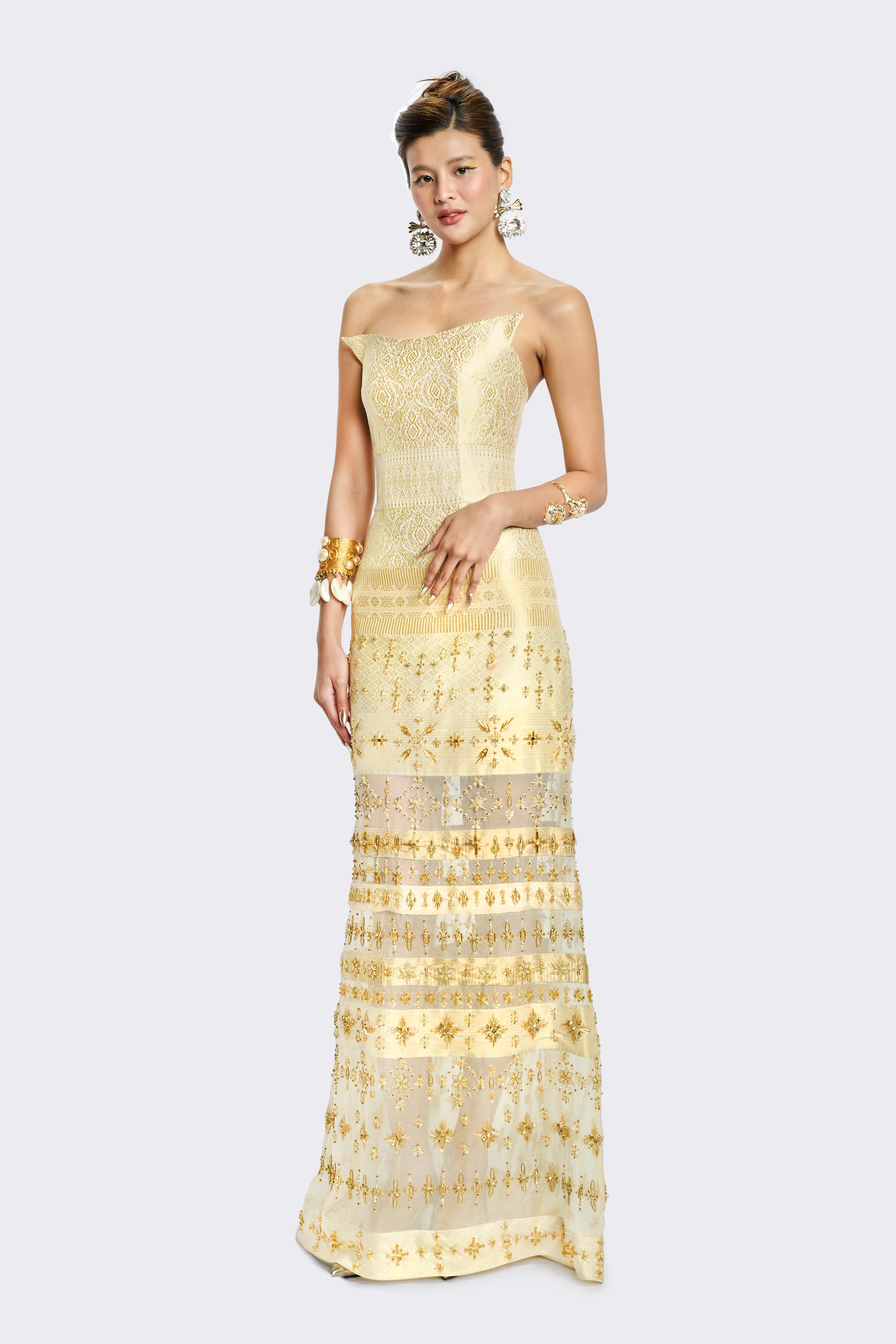Gold Silk Brocade Dress