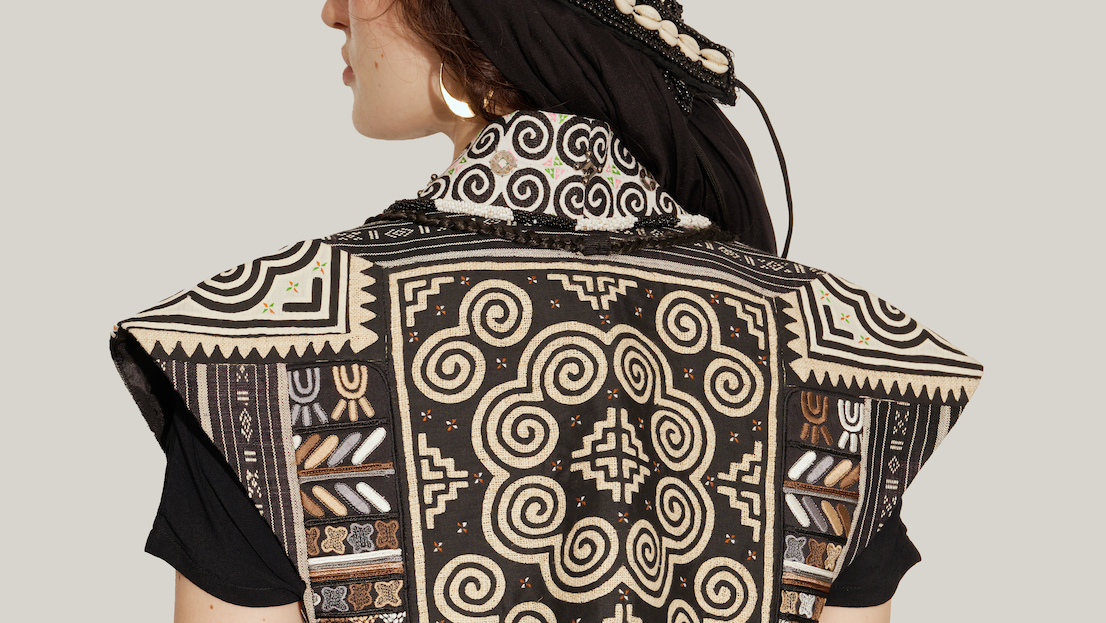 Hill Tribe Patchwork Beaded Vest with Tassel Accents