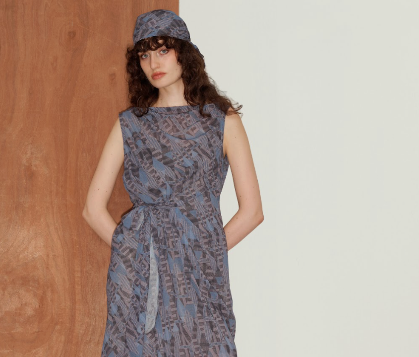 Printed Chiffon Draped-Waist Cocktail Dress