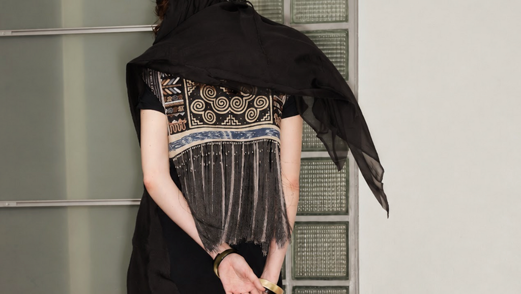 Hill Tribe Patchwork Beaded Vest with Tassel Accents