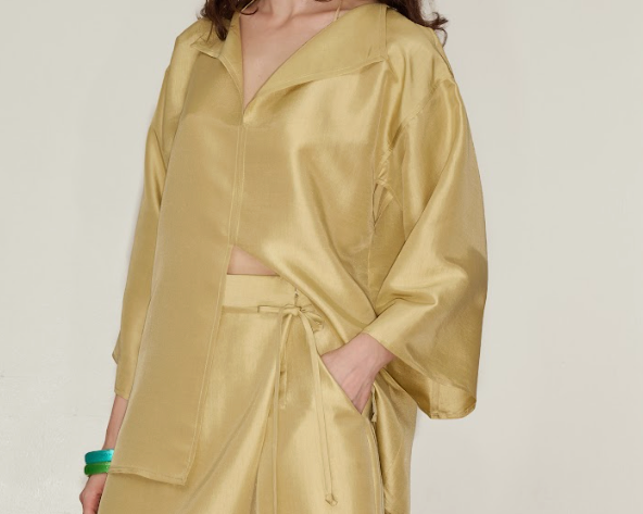 Lemon-Hued Thai Silk Blouse