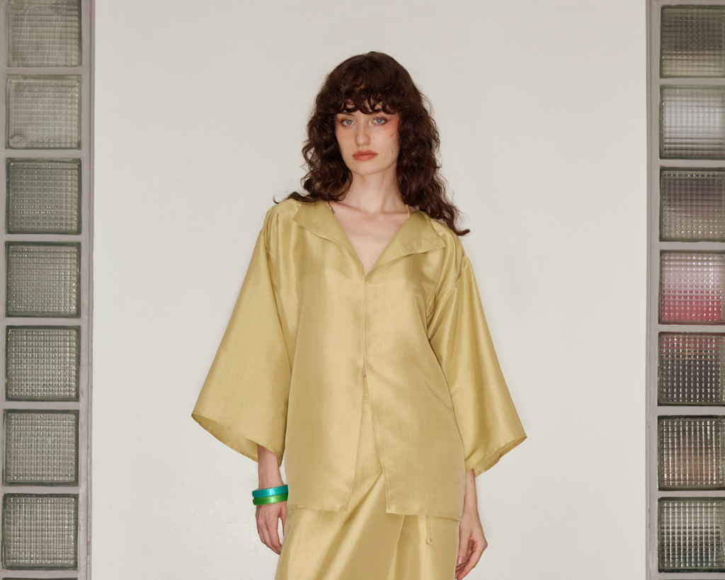 Lemon-Hued Thai Silk Blouse