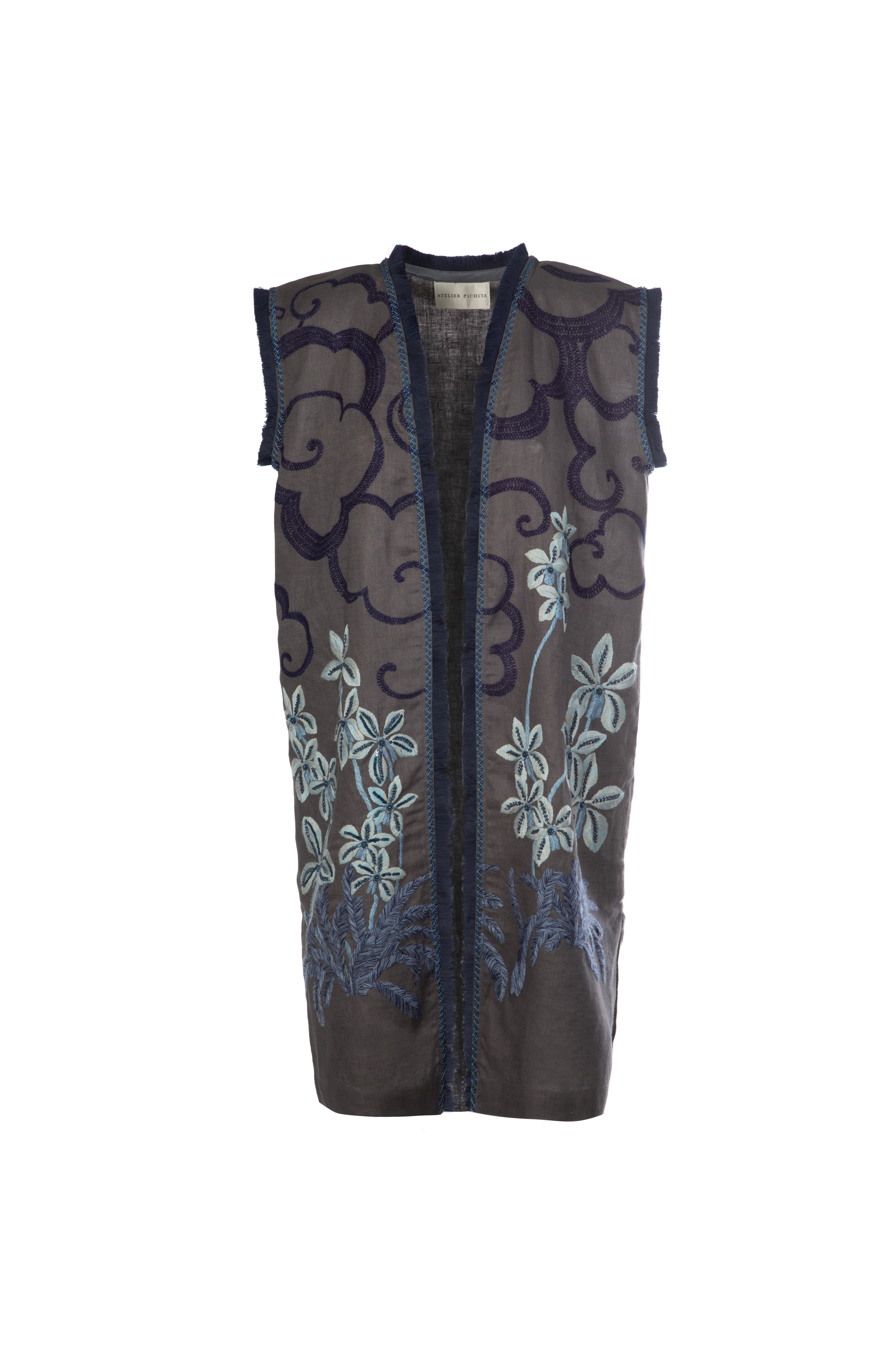Grey Sleeveless Linen Vest