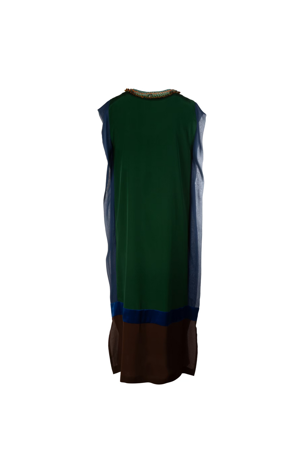 Green-Blue V-Neck Silk Dress