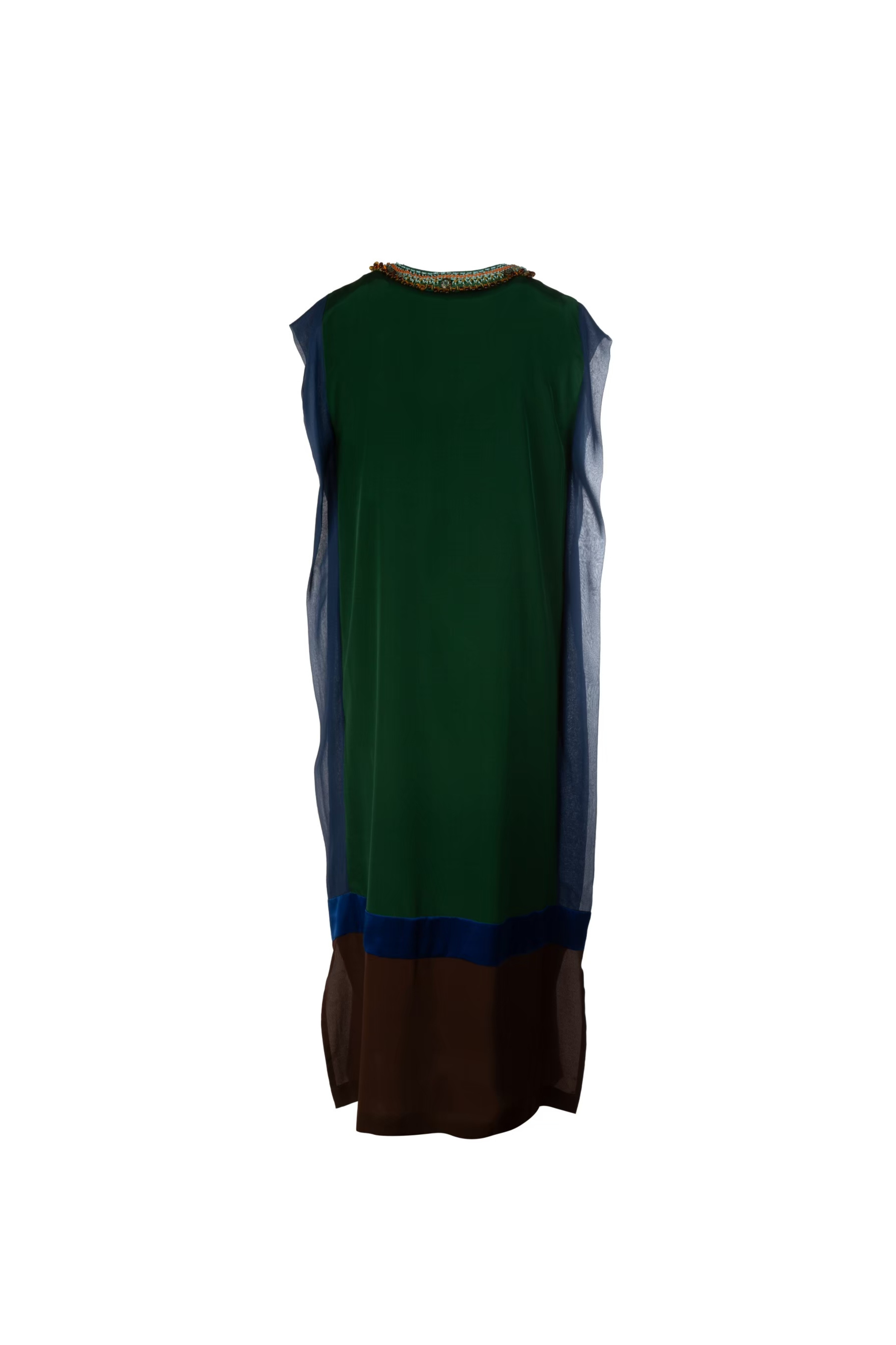 Green-Blue V-Neck Silk Dress