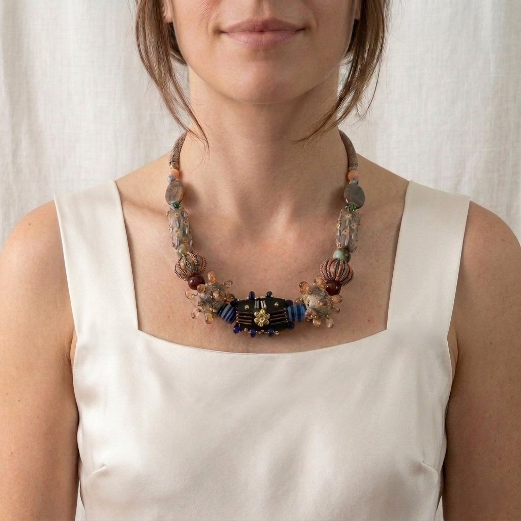 Boho-Chic Avant-Garde Fabric Necklace.