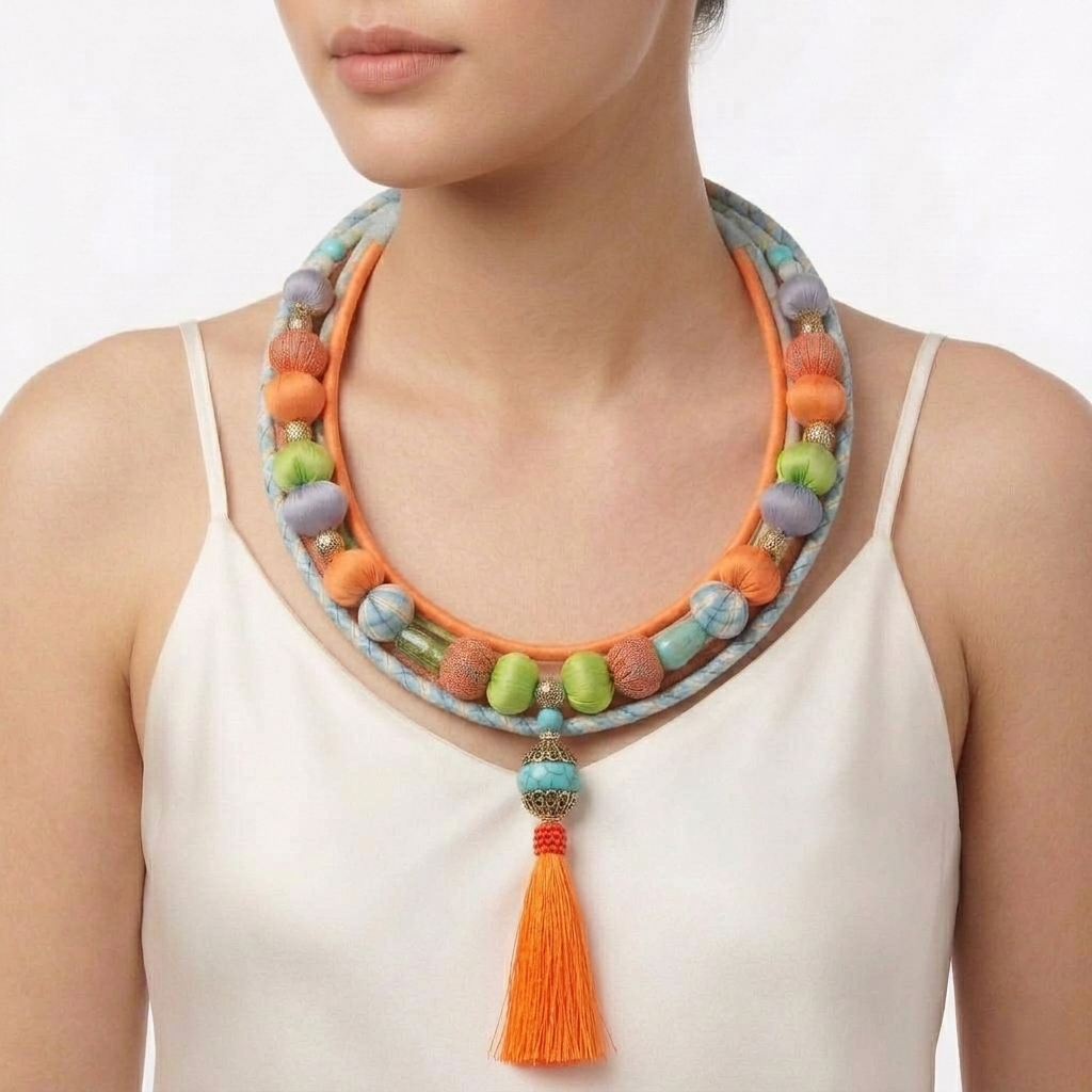 Boho-Chic Festival Textile Necklace.