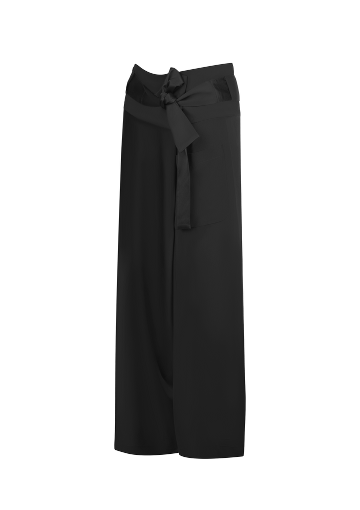 Black Silk Bow Fisher Pants