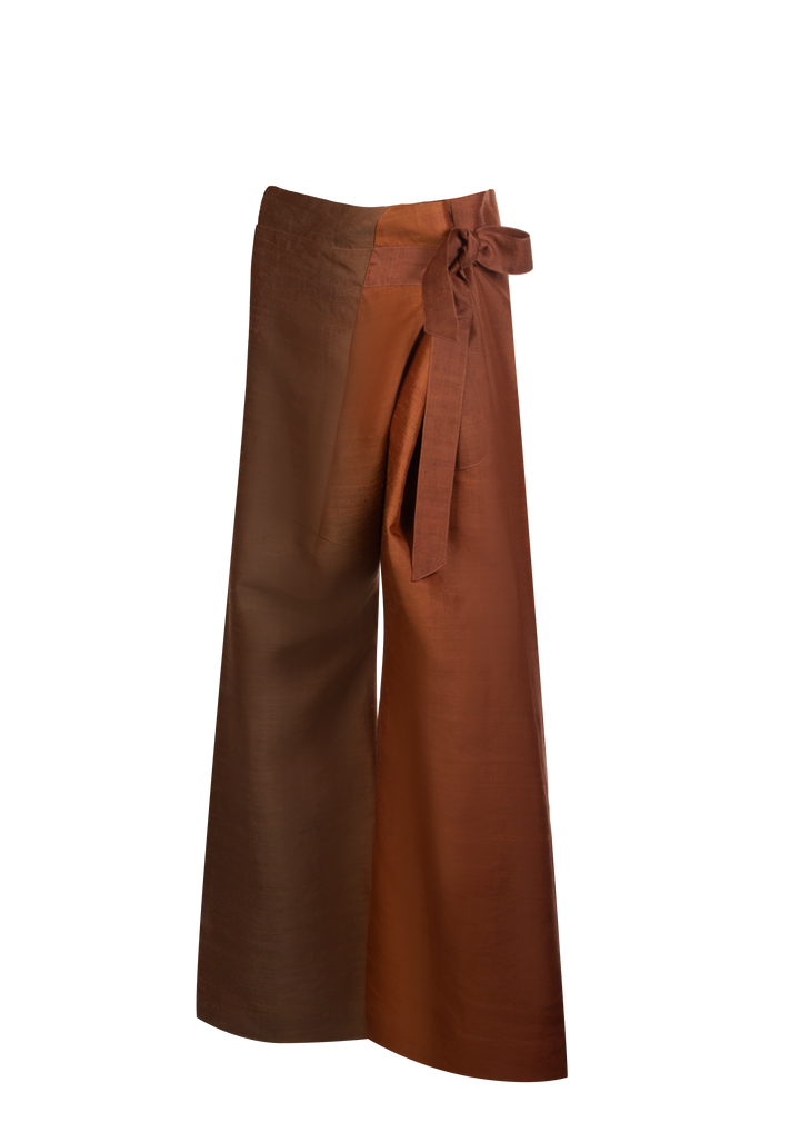 Two-Tone Silk Fisherman Pants