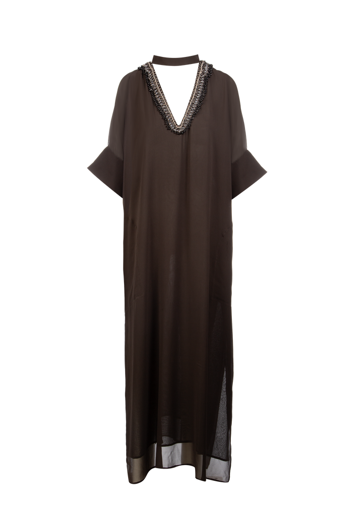 Deep Brown Silk Chiffon Dress