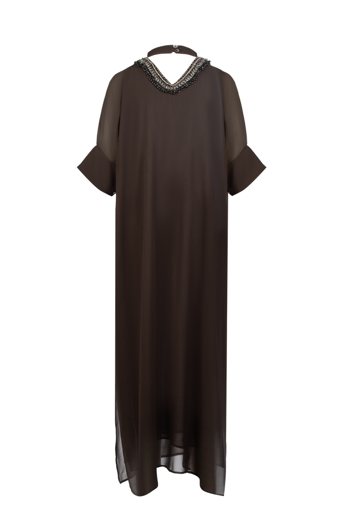 Deep Brown Silk Chiffon Dress