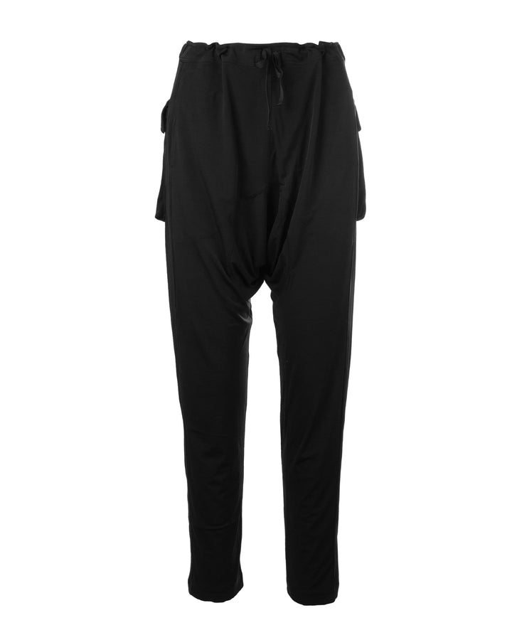 black Dropped-crotch 'wrinkle-free' drawstring lounge pants