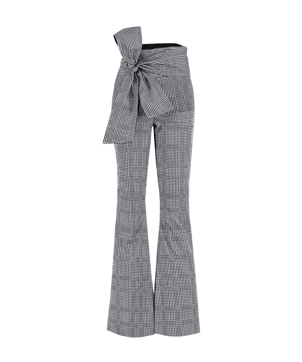 High waisted wrapped bell legs 'broken houndstooh' trousers